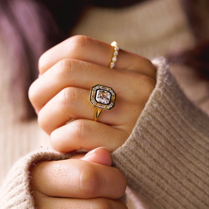 Asscher Cut Cluster Lab-Grown Diamond Engagement Ring