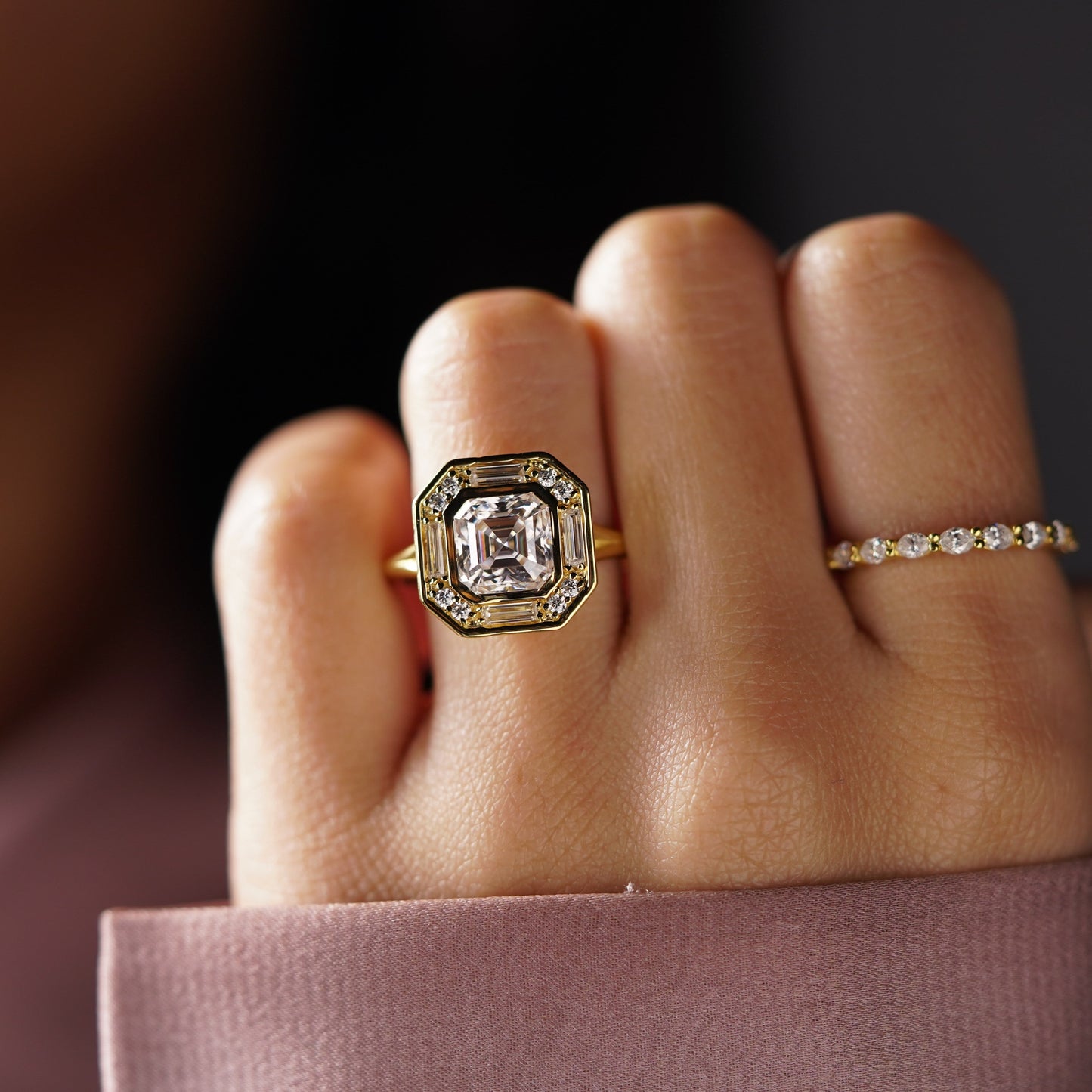 Asscher Cut Cluster Lab-Grown Diamond Engagement Ring