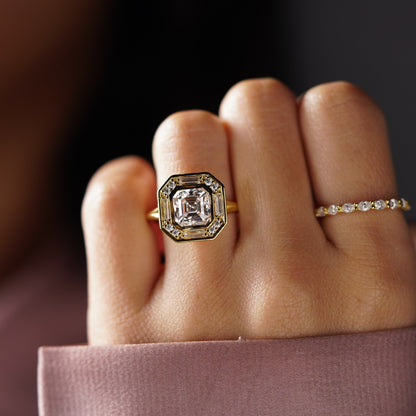 Asscher Cut Cluster Lab-Grown Diamond Engagement Ring