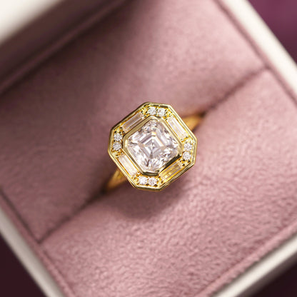 Asscher Cut Cluster Lab-Grown Diamond Engagement Ring