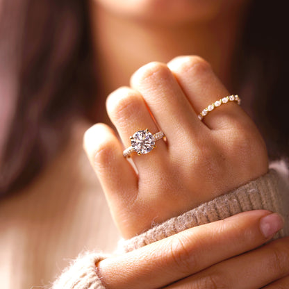 Round Cut Hidden Halo & Triple Pave Lab-Grown Diamond Engagement Ring