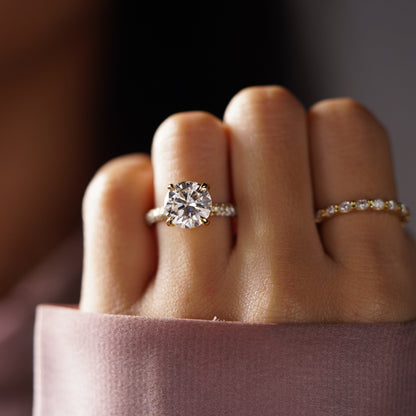 Round Cut Hidden Halo & Triple Pave Lab-Grown Diamond Engagement Ring