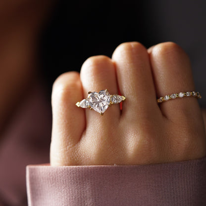 Heart Cut Three Stone Lab-Grown Diamond Engagement Ring