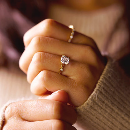 Cushion Cut Nature Inspired Lab-Grown Diamond Engagement Ring