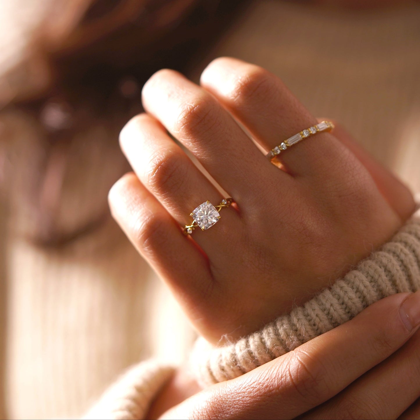 Cushion Cut Nature Inspired Lab-Grown Diamond Engagement Ring