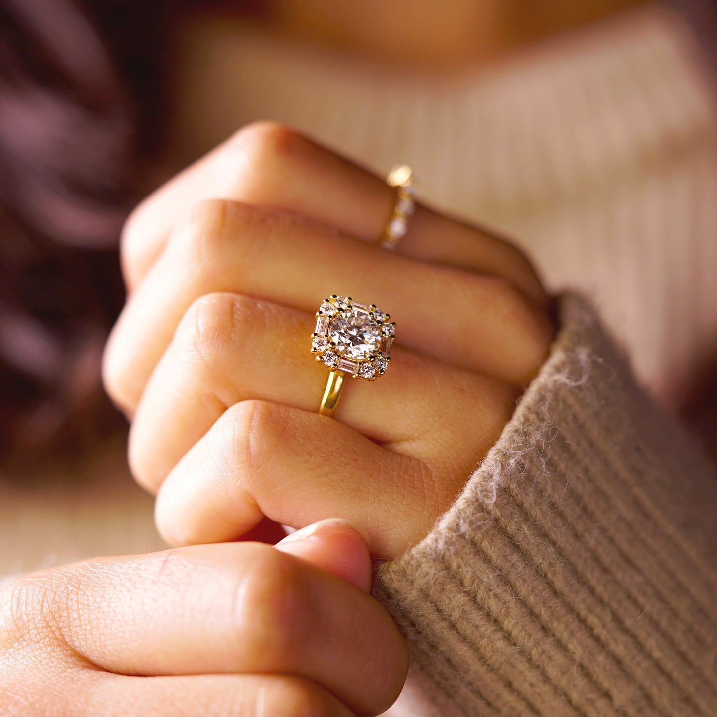 Round Cut Cluster Lab-Grown Diamond Engagement Ring