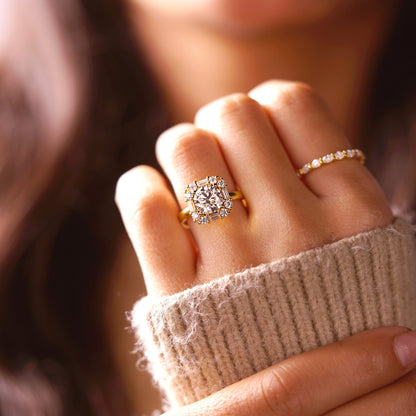 Round Cut Cluster Lab-Grown Diamond Engagement Ring
