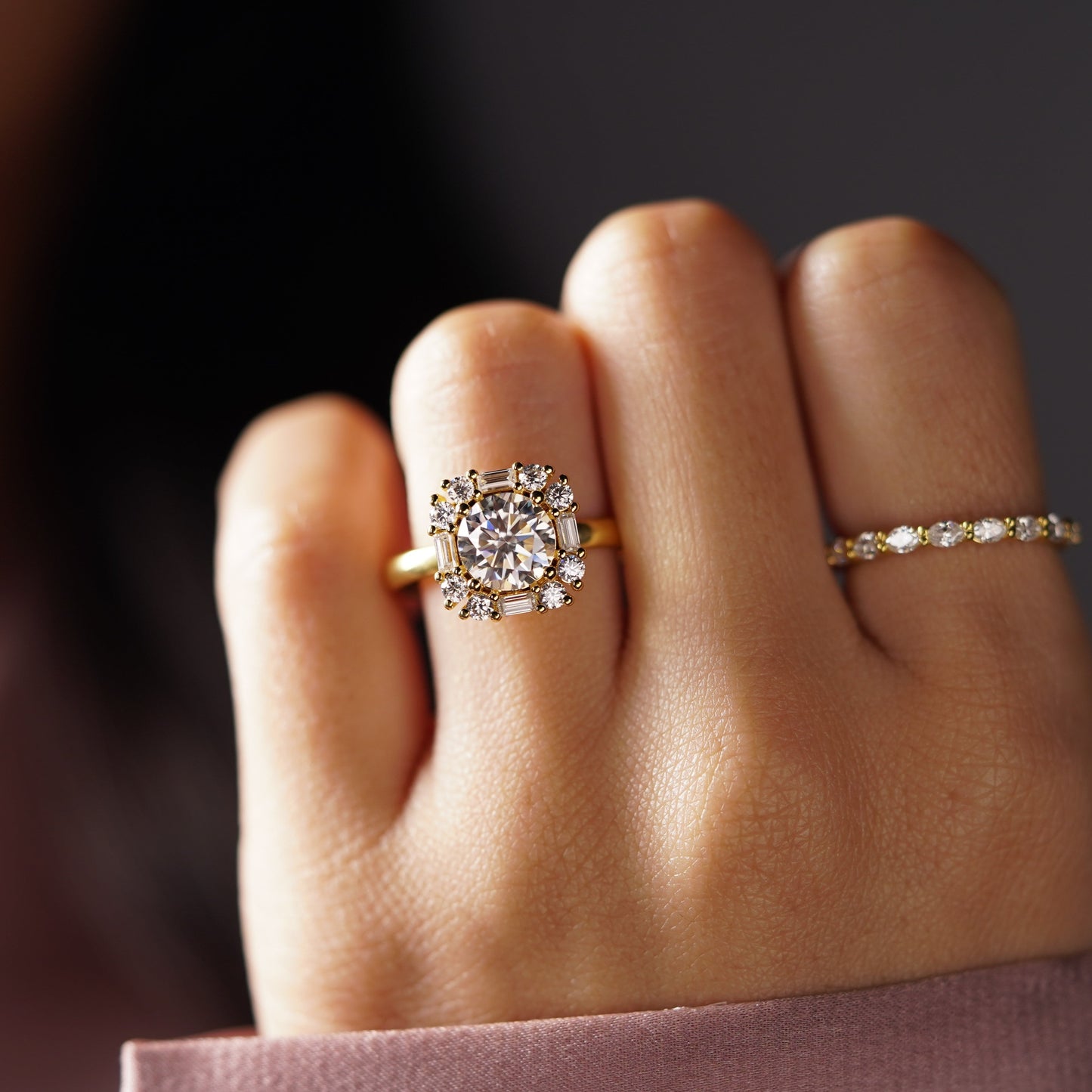 Round Cut Cluster Lab-Grown Diamond Engagement Ring