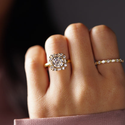 Round Cut Cluster Lab-Grown Diamond Engagement Ring