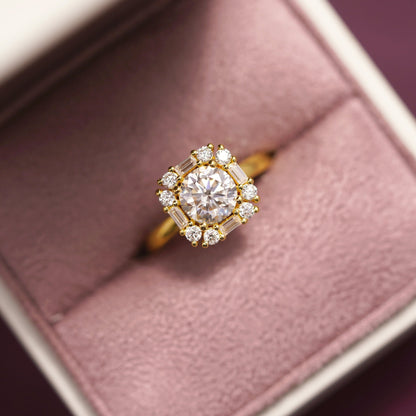 Round Cut Cluster Lab-Grown Diamond Engagement Ring