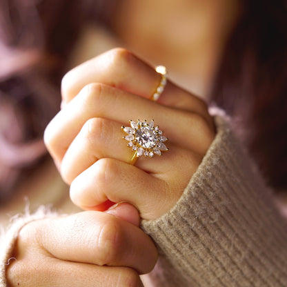 Round Cut Cluster Lab-Grown Diamond Engagement Ring