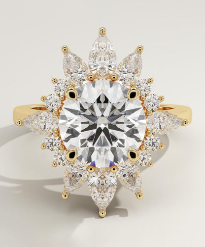 Round Cut Cluster Lab-Grown Diamond Engagement Ring