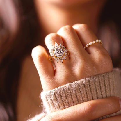 Round Cut Cluster Lab-Grown Diamond Engagement Ring