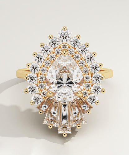 Pear Cut Cluster Lab-Grown Diamond Engagement Ring