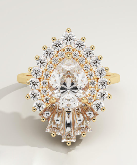 Pear Cut Cluster Lab-Grown Diamond Engagement Ring