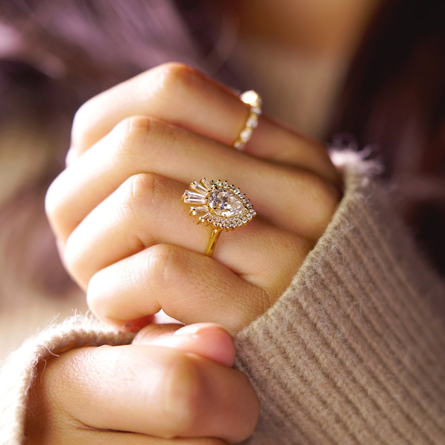 Pear Cut Cluster Lab-Grown Diamond Engagement Ring