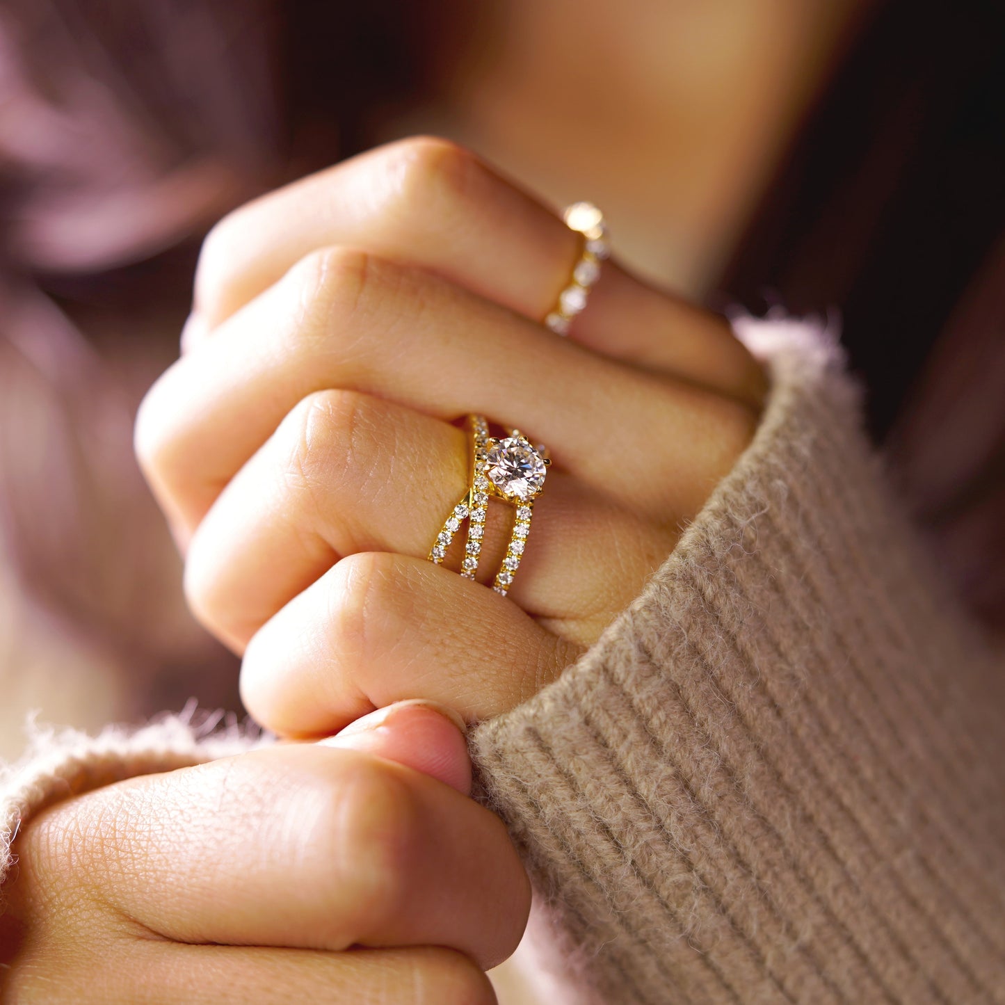 Round Cut Criss Cross Pave Lab-Grown Diamond Engagement Ring