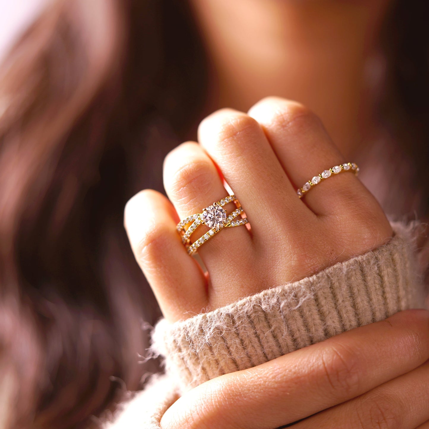 Round Cut Criss Cross Pave Lab-Grown Diamond Engagement Ring