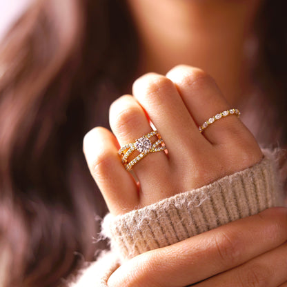 Round Cut Criss Cross Pave Lab-Grown Diamond Engagement Ring
