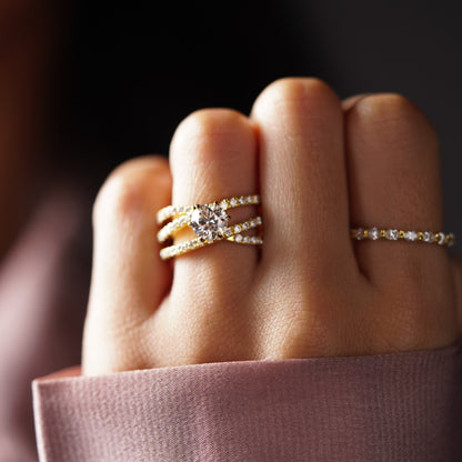 Round Cut Criss Cross Pave Lab-Grown Diamond Engagement Ring