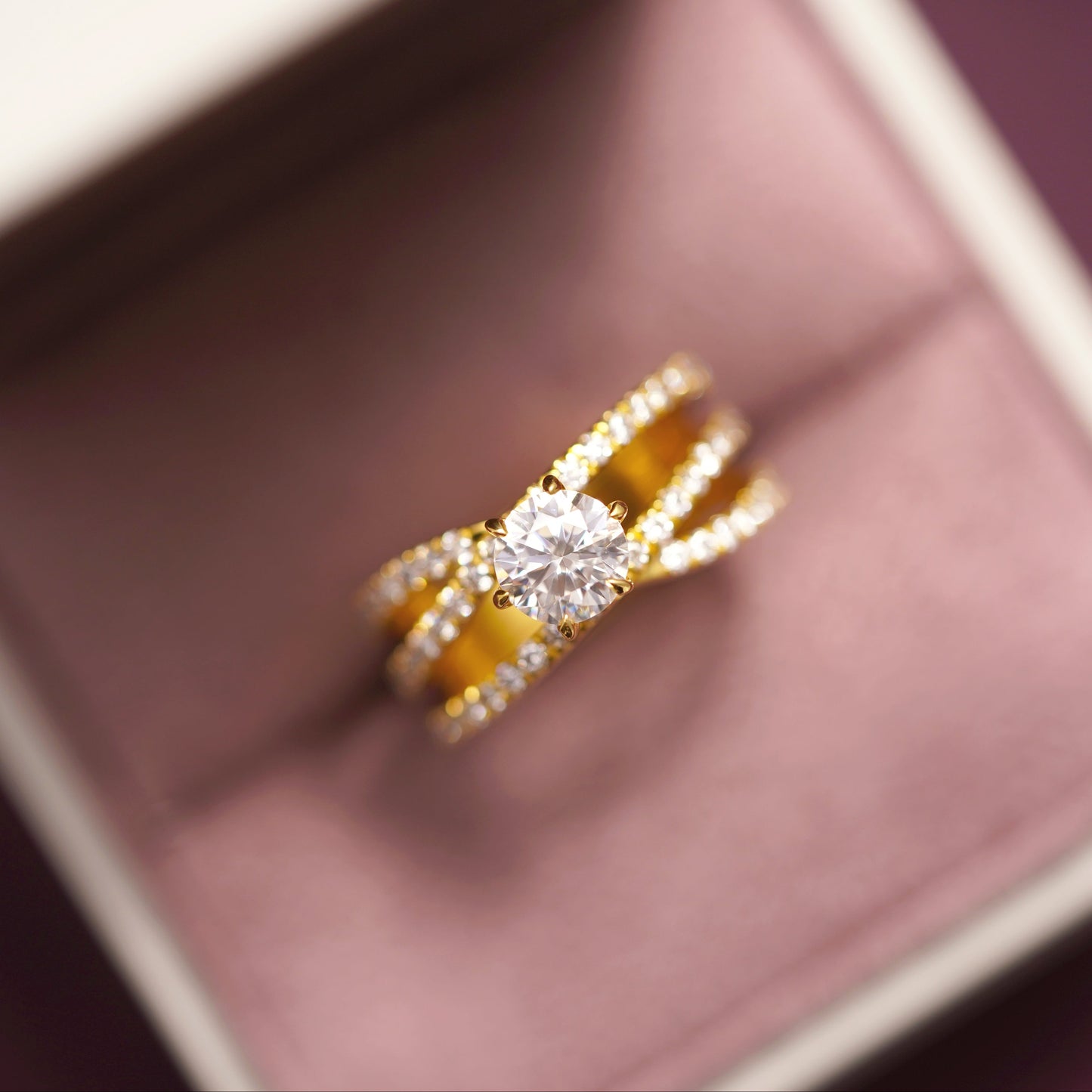 Round Cut Criss Cross Pave Lab-Grown Diamond Engagement Ring