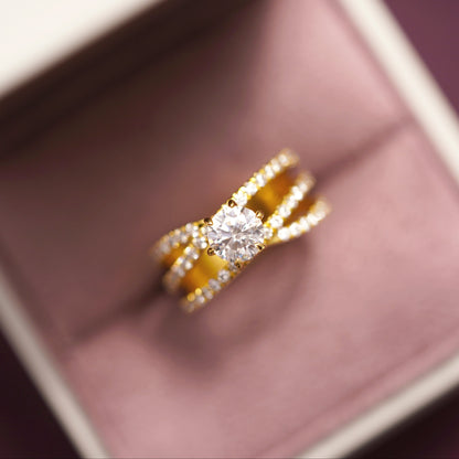 Round Cut Criss Cross Pave Lab-Grown Diamond Engagement Ring