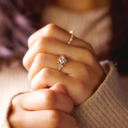 Princess Cut Cluster Lab-Grown Diamond Engagement Ring
