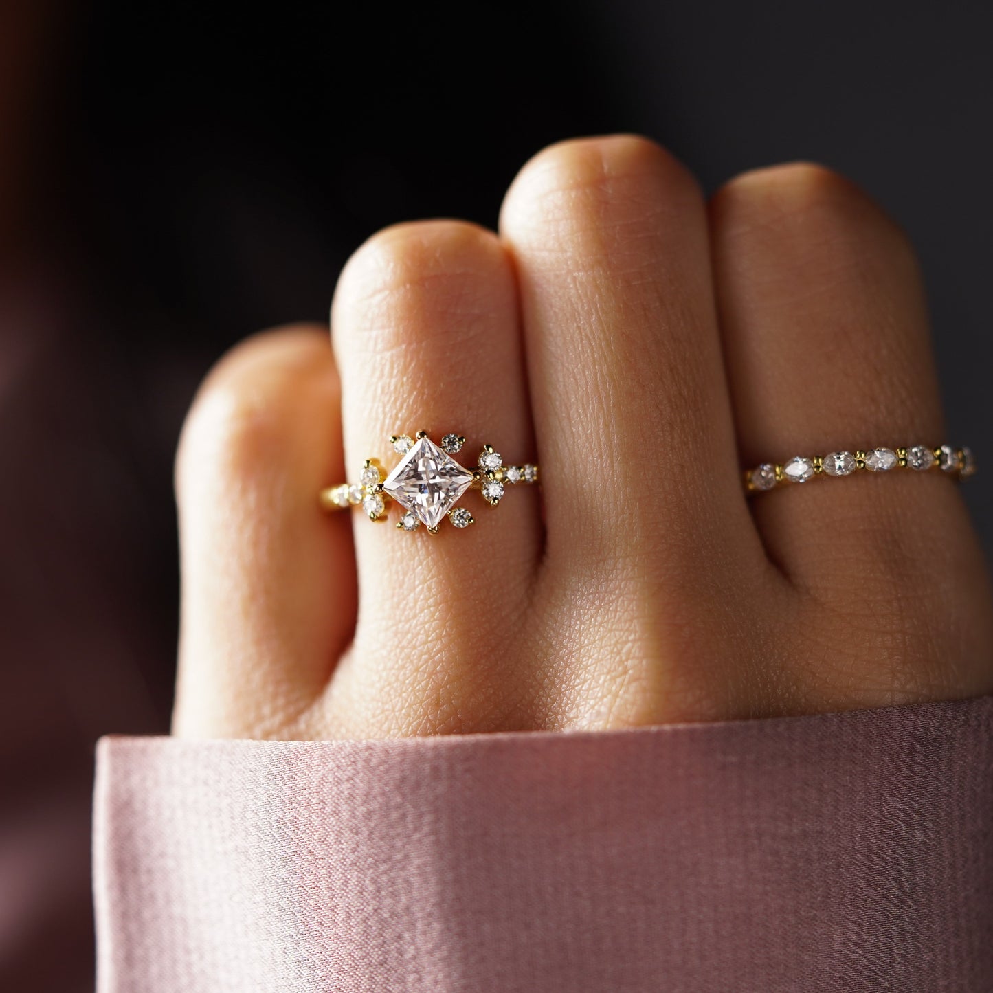 Princess Cut Cluster Lab-Grown Diamond Engagement Ring