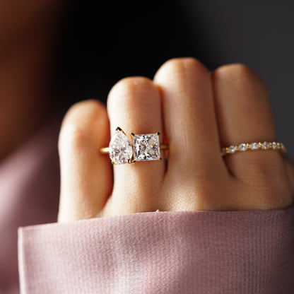 4.75 TCW Princess & Pear Cut Toi Et Moi Lab-Grown Diamond Engagement Ring