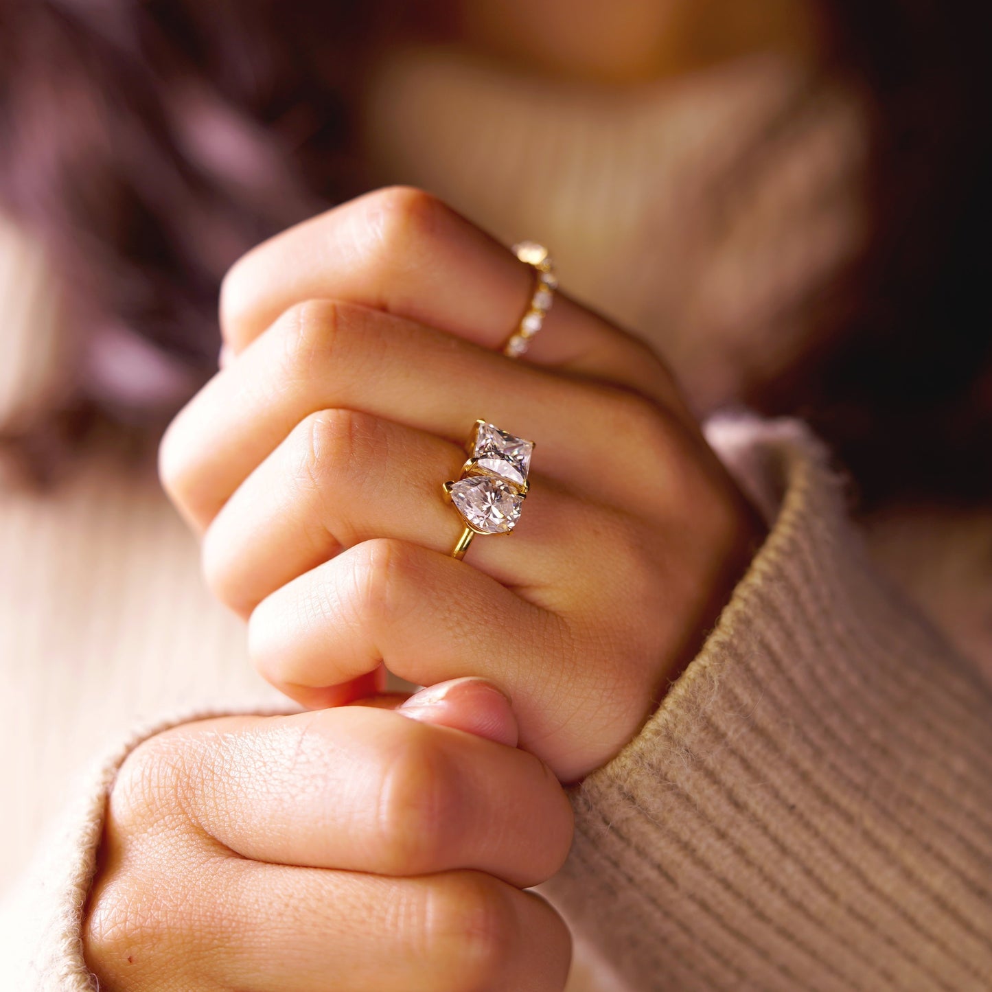 4.75 TCW Princess & Pear Cut Toi Et Moi Lab-Grown Diamond Engagement Ring