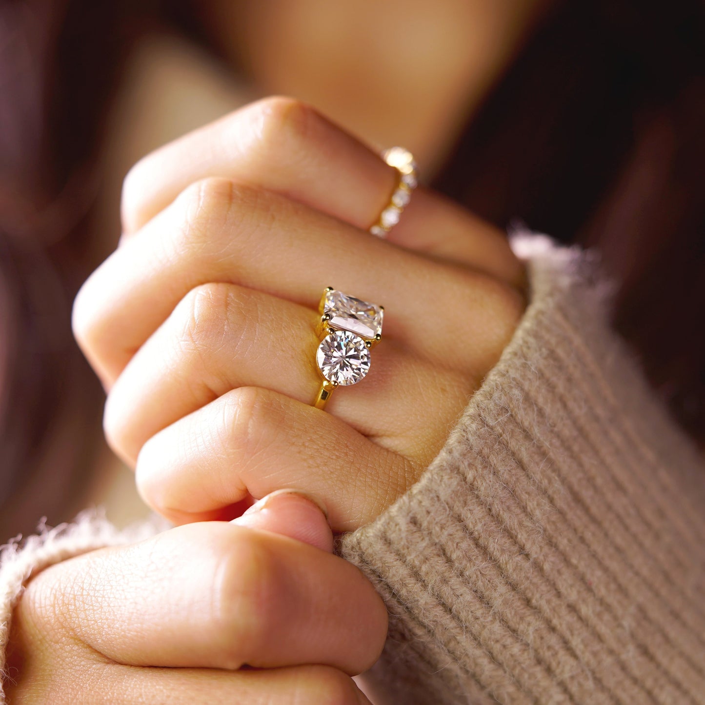 5 TCW Radiant & Round Cut Toi Et Moi Lab-Grown Diamond Engagement Ring