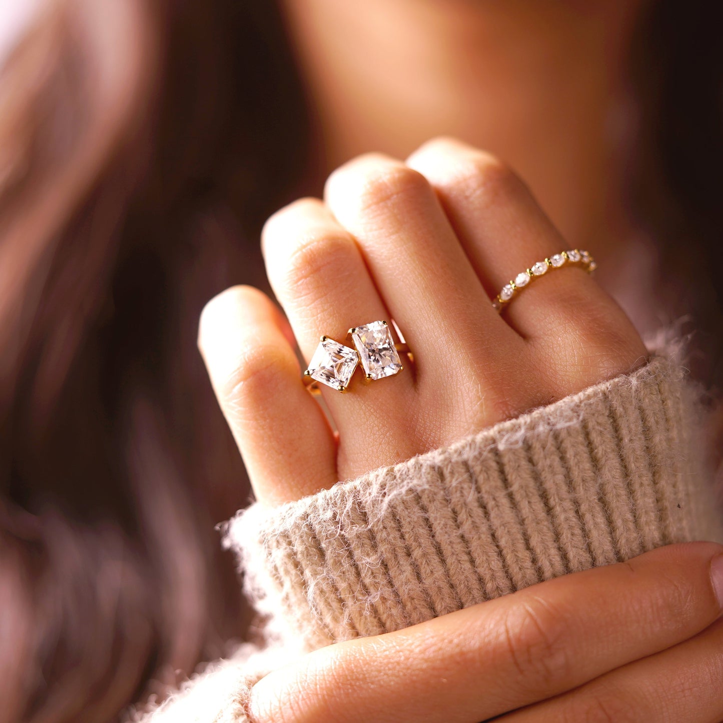 4.75 TCW Radiant & Asscher Cut Toi Et Moi Lab-Grown Diamond Engagement Ring