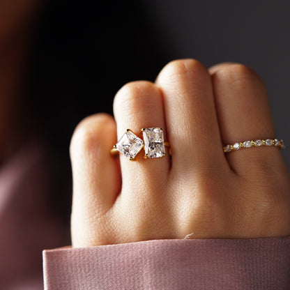 4.75 TCW Radiant & Asscher Cut Toi Et Moi Lab-Grown Diamond Engagement Ring