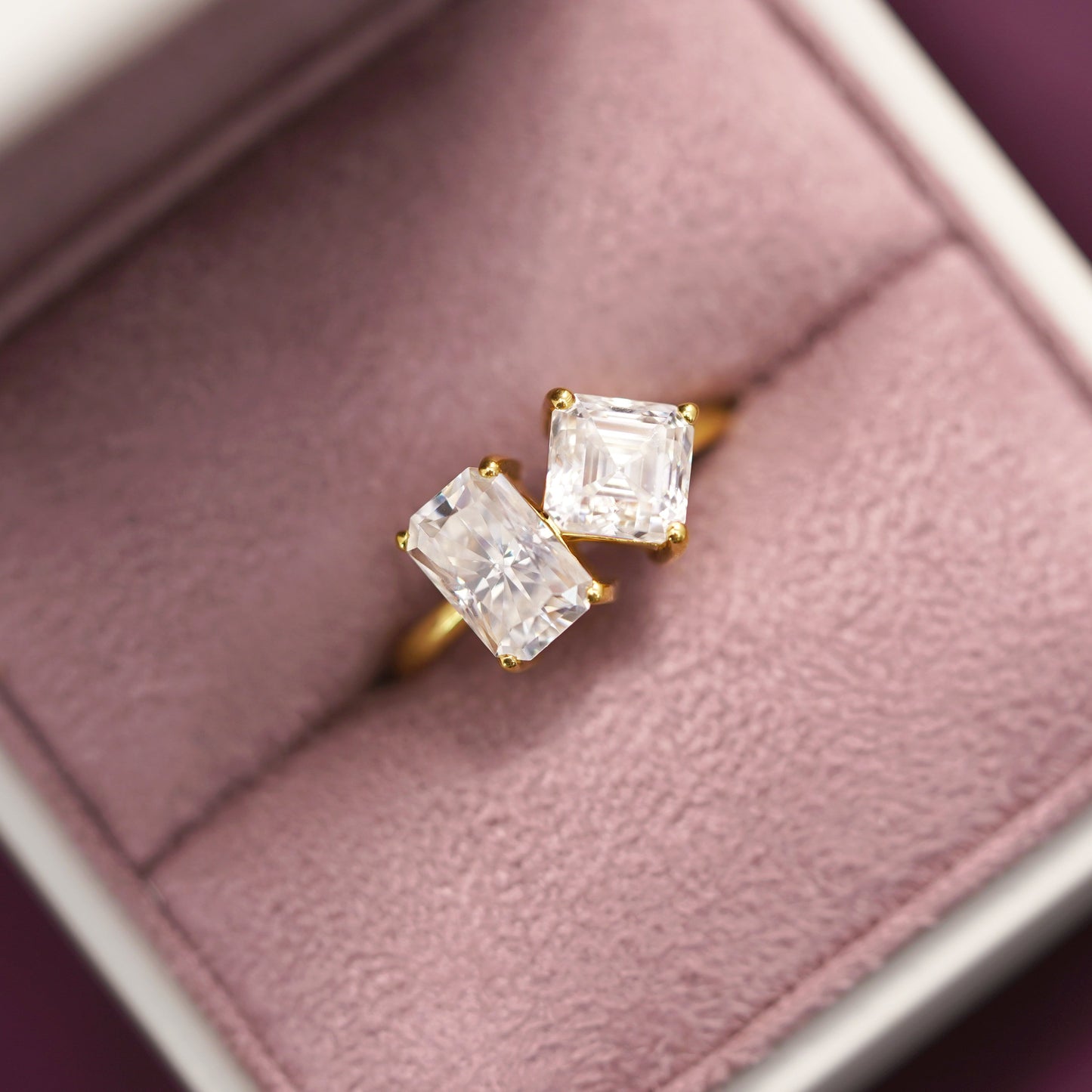 4.75 TCW Radiant & Asscher Cut Toi Et Moi Lab-Grown Diamond Engagement Ring