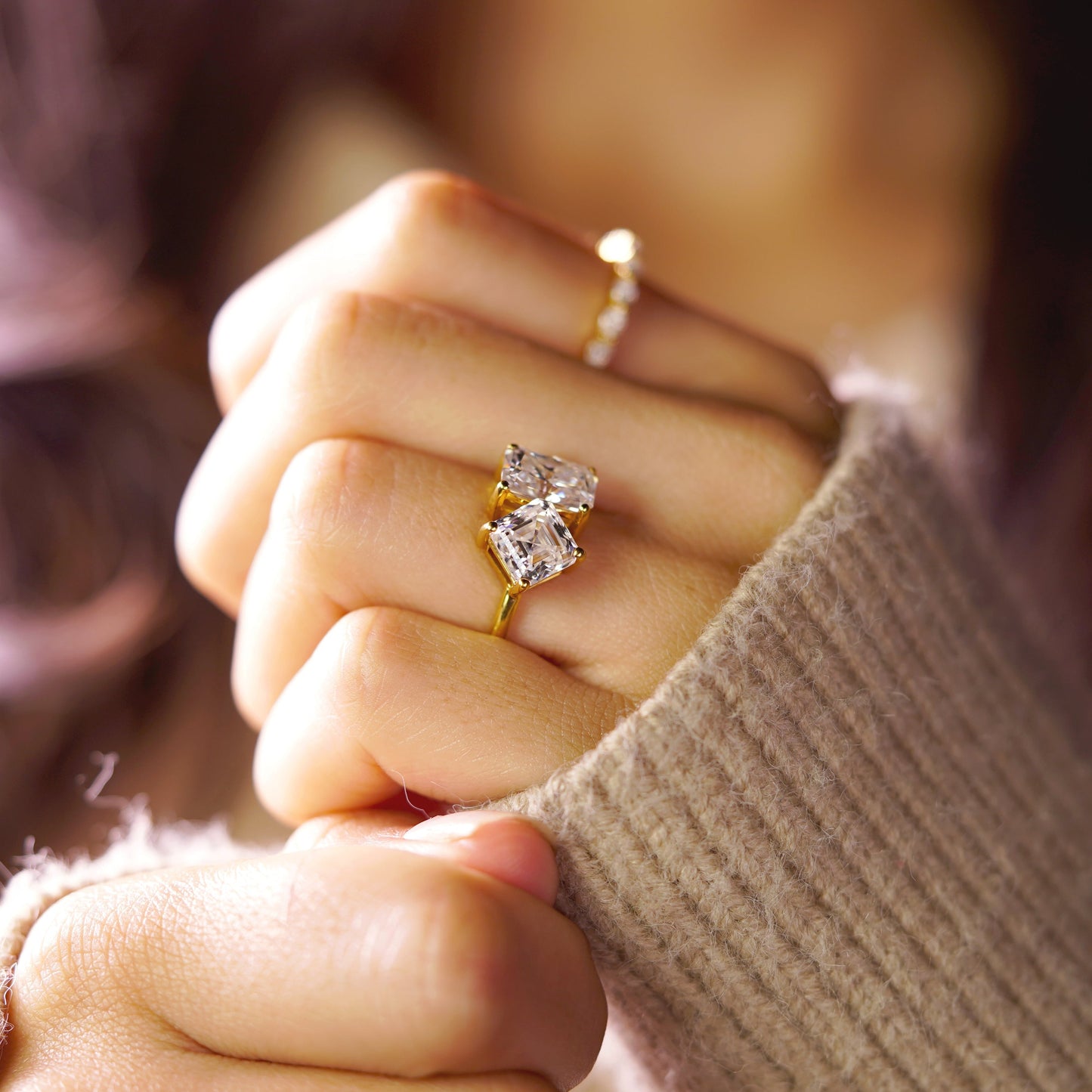 4.75 TCW Radiant & Asscher Cut Toi Et Moi Lab-Grown Diamond Engagement Ring