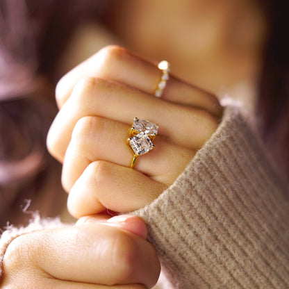 4.75 TCW Radiant & Asscher Cut Toi Et Moi Lab-Grown Diamond Engagement Ring