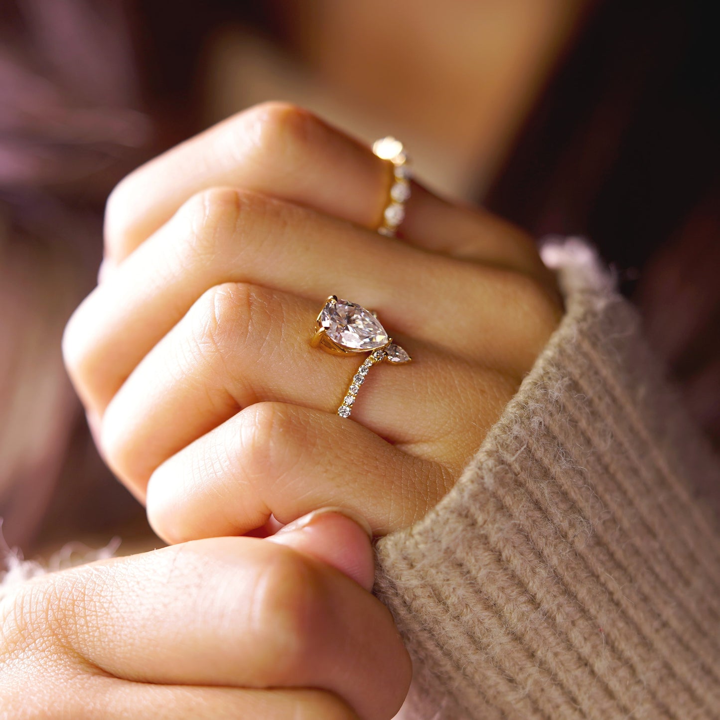 Pear Cut Pave Lab-Grown Diamond Engagement Ring