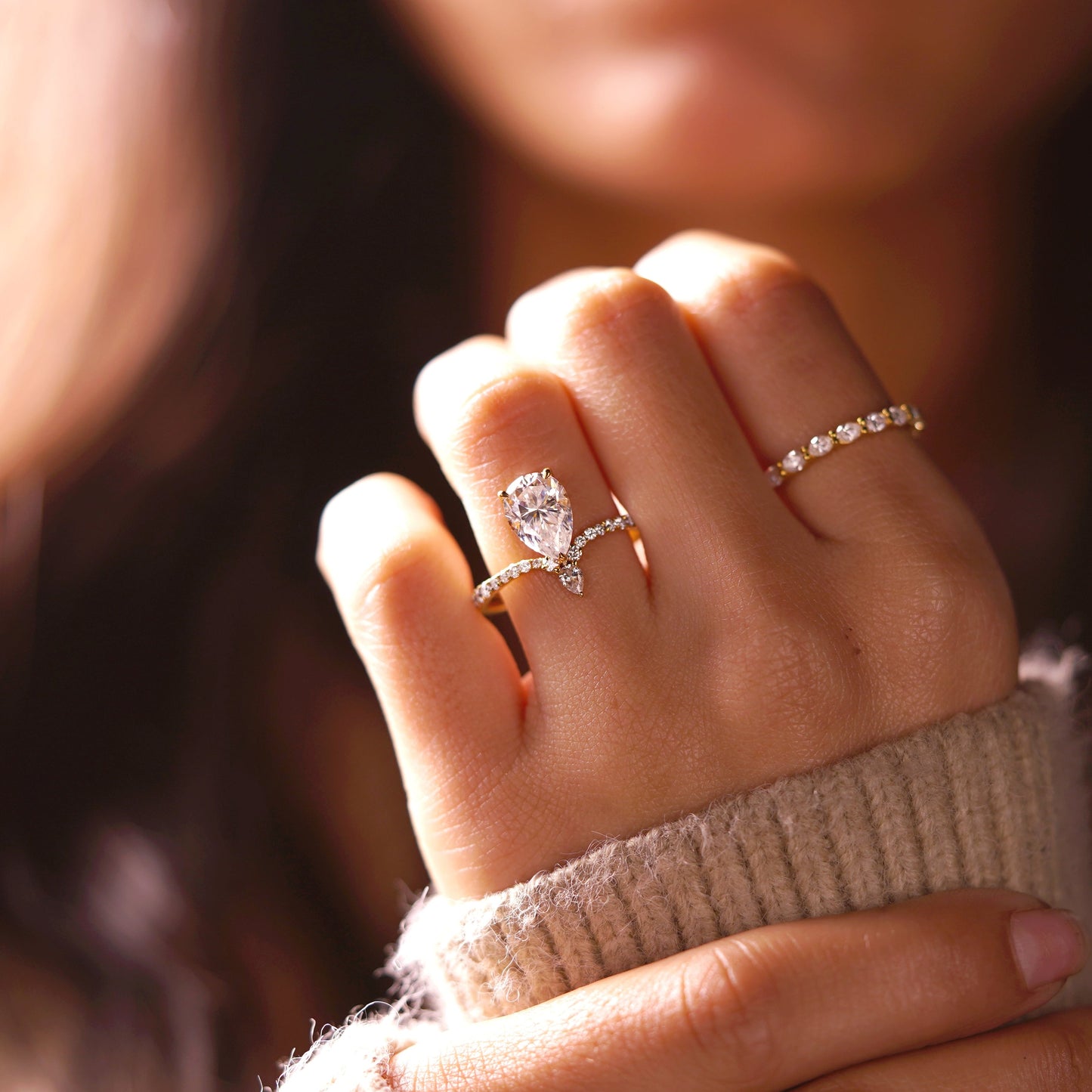 Pear Cut Pave Lab-Grown Diamond Engagement Ring