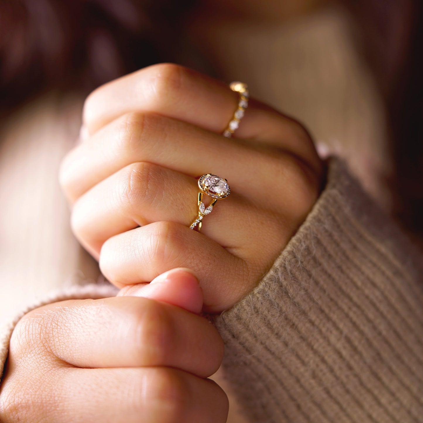 Oval Cut Cluster Lab-Grown Diamond Engagement Ring