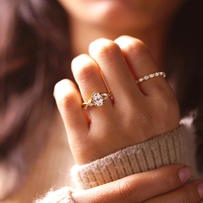 Oval Cut Cluster Lab-Grown Diamond Engagement Ring