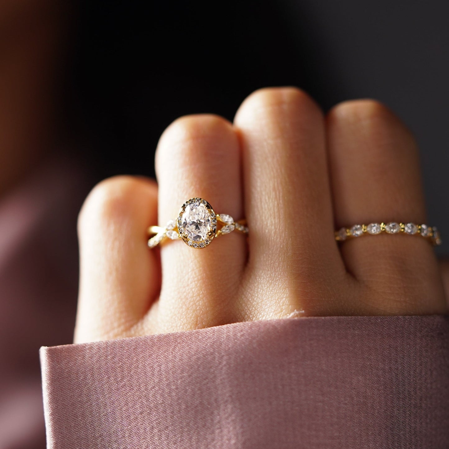 Oval Cut Cluster Lab-Grown Diamond Engagement Ring