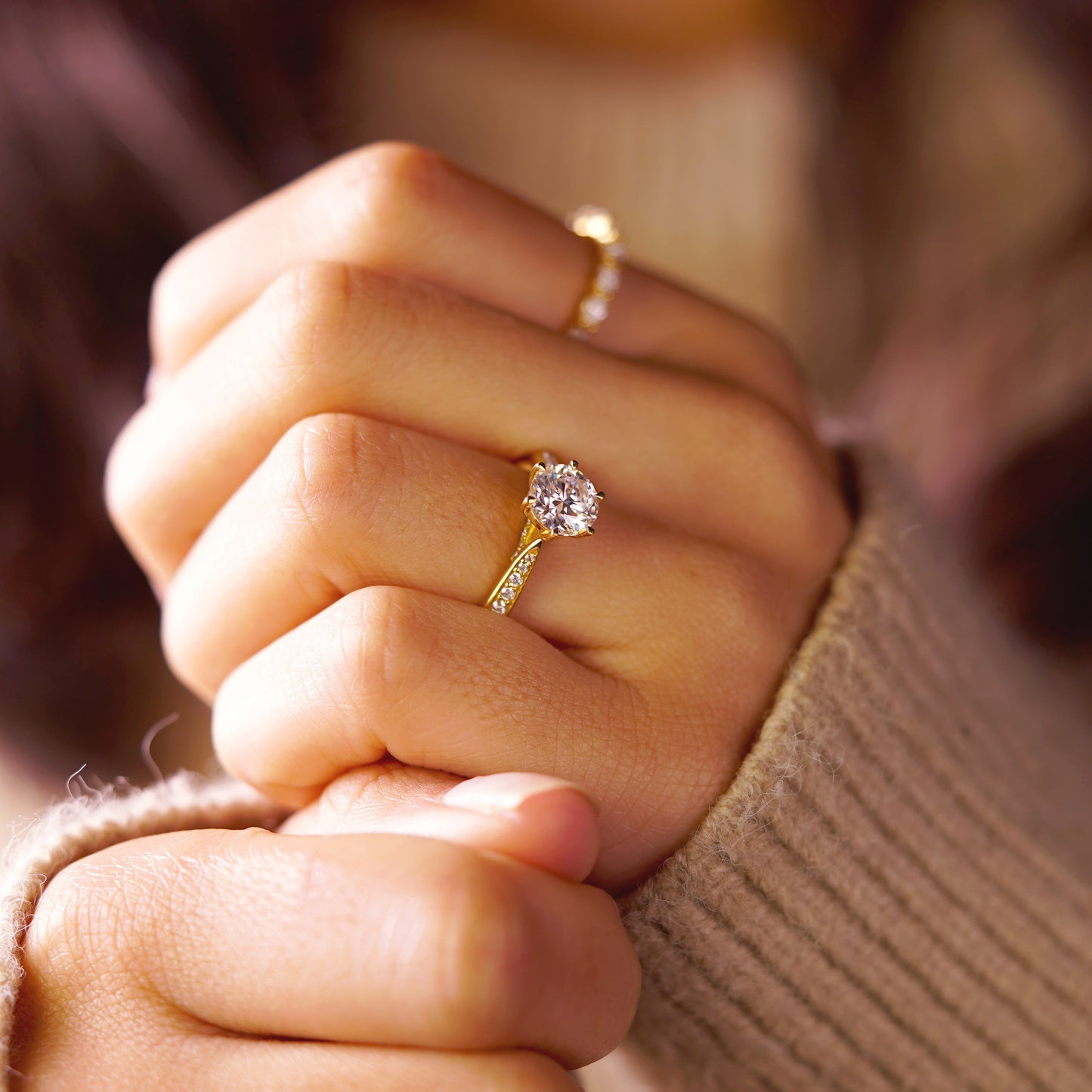 Round Cut Pave Lab-Grown Diamond Engagement Ring