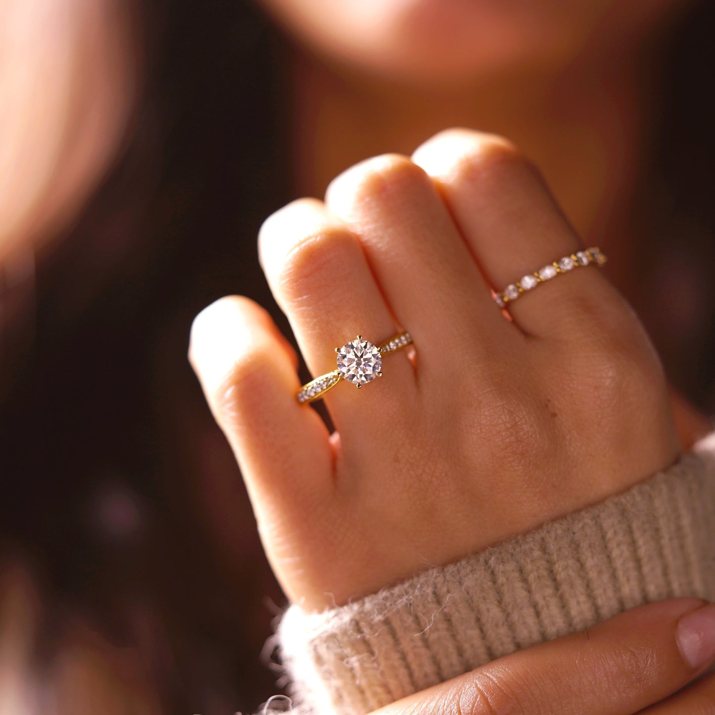Round Cut Pave Lab-Grown Diamond Engagement Ring