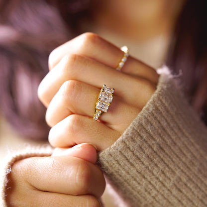 Radiant Cut Three Stone Pave Lab-Grown Diamond Engagement Ring