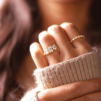 Radiant Cut Three Stone Pave Lab-Grown Diamond Engagement Ring