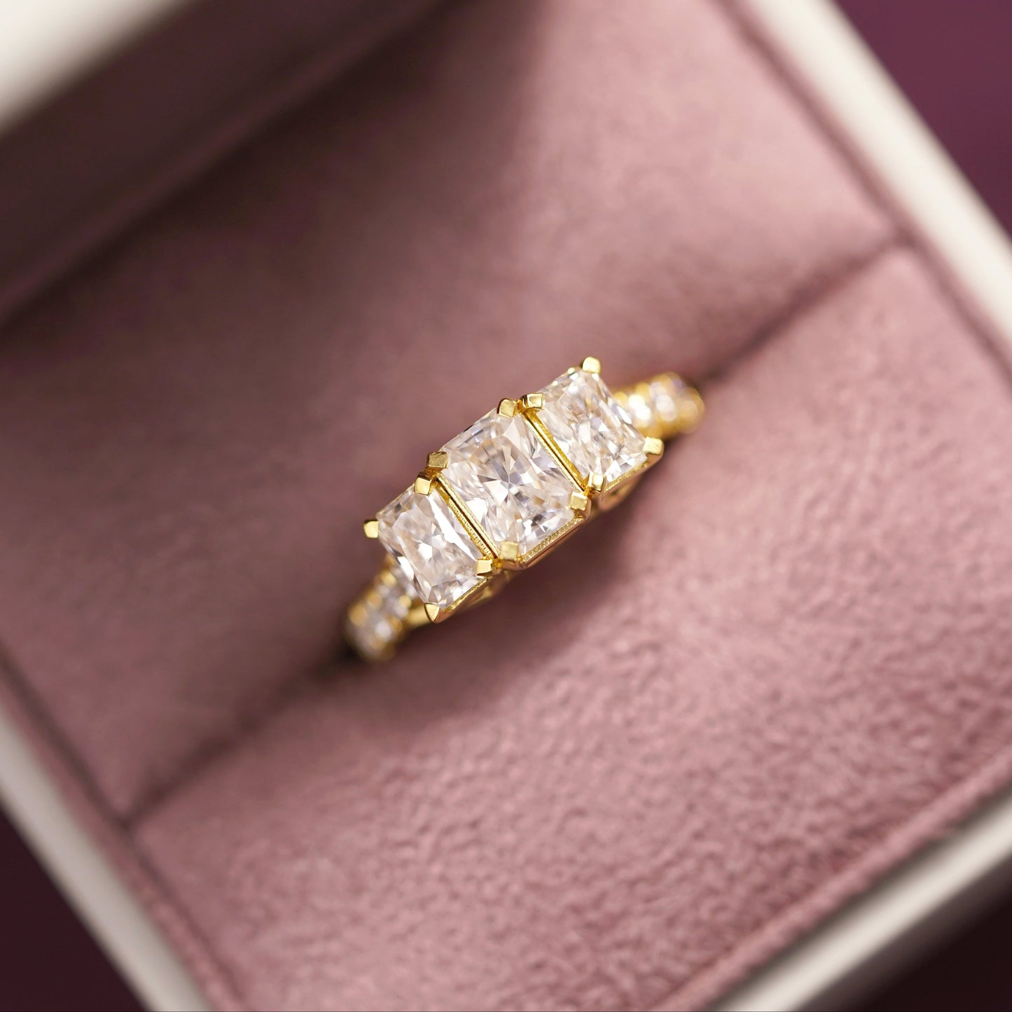 Radiant Cut Three Stone Pave Lab-Grown Diamond Engagement Ring