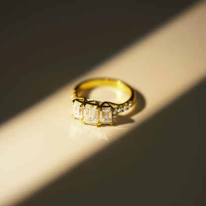 Emerald Cut Three Stone Pave Lab-Grown Diamond Engagement Ring