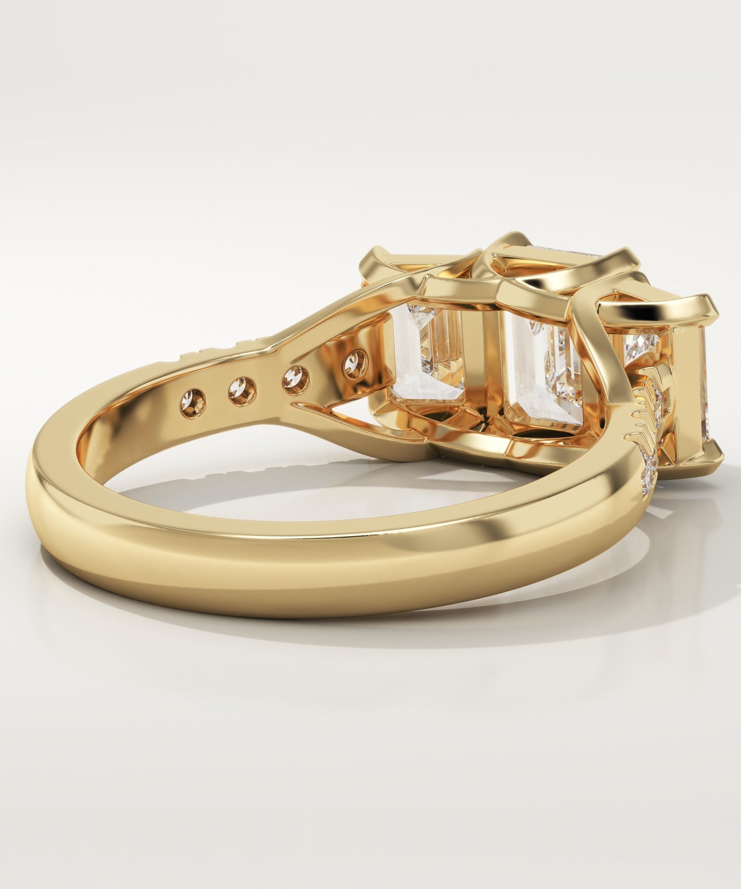 Emerald Cut Three Stone Pave Lab-Grown Diamond Engagement Ring
