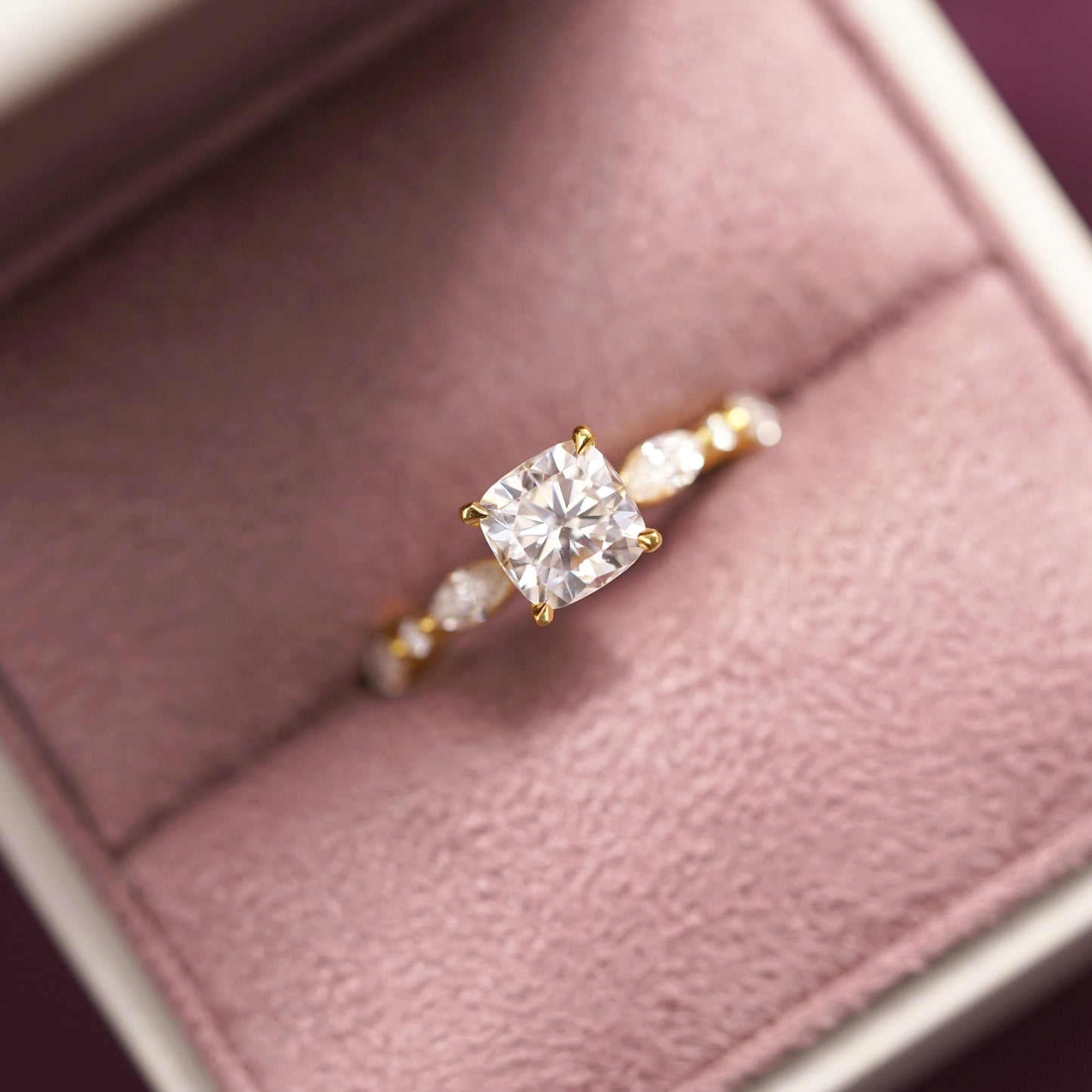 Cushion Cut Pave Lab-Grown Diamond Engagement Ring