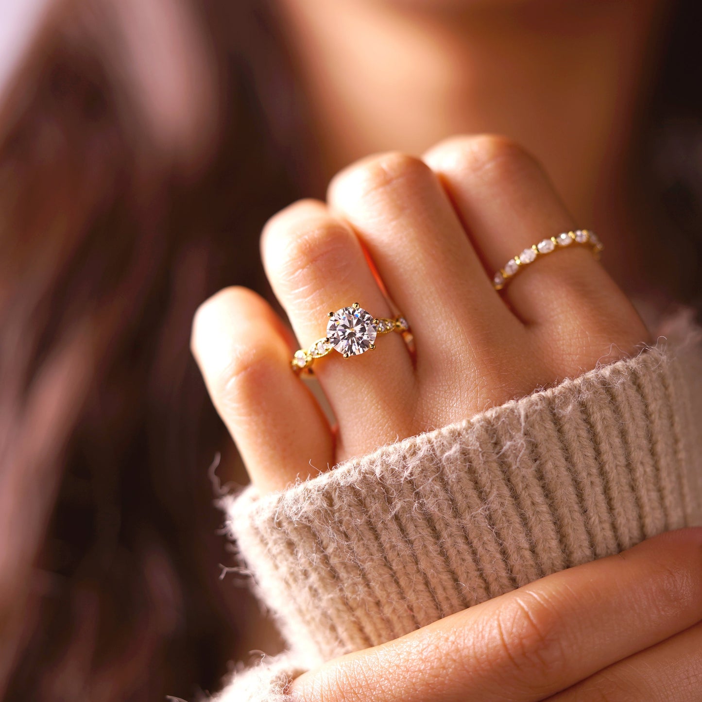Round Cut Vintage Pave Lab-Grown Diamond Engagement Ring